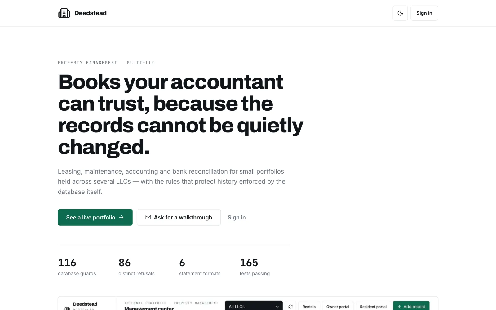 Deedstead — home page of the live product